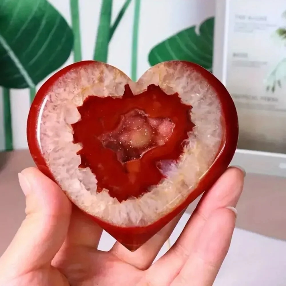 1 Natural Carnelian Crystal Heart Red Agate Geode Cluster Spiritual Meditation